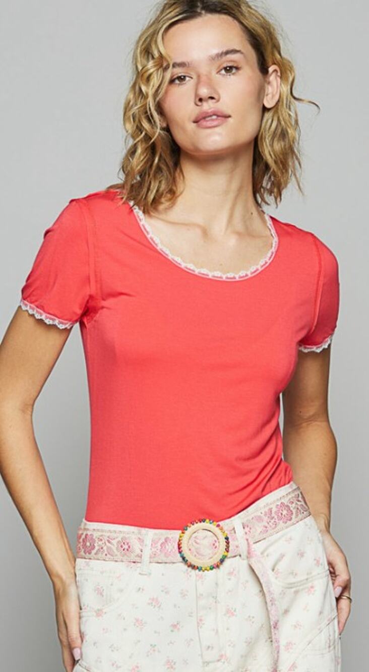 POL - Slim Fit Jersey  Shirt- M - Peach Echo UKT280